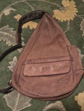 L.L. Bean Brown Leather Sling Messenger Bag